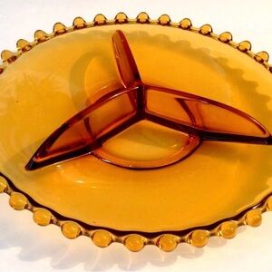 Vintage Amber Glass Divided Serving Dish